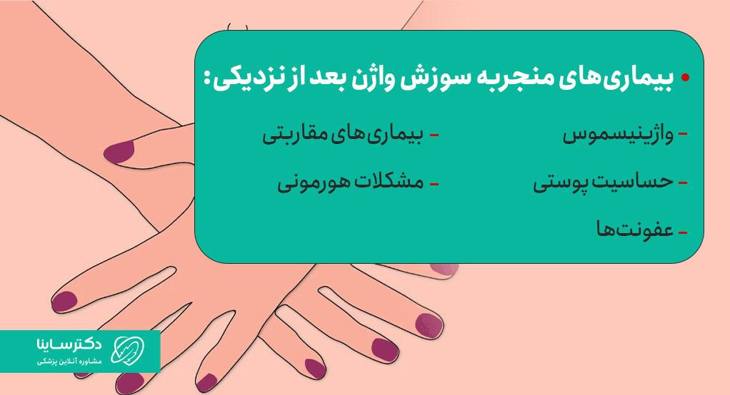 برخی از بیماریها منجر به سوزش واژن بعد از رابطه جنسی میشود.