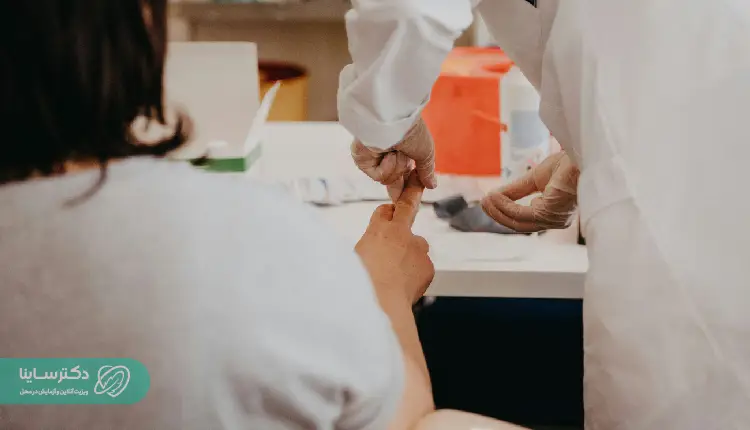A healthcare professional performing a finger-prick blood collection for an MCH test to evaluate hemoglobin levels and detect anemia